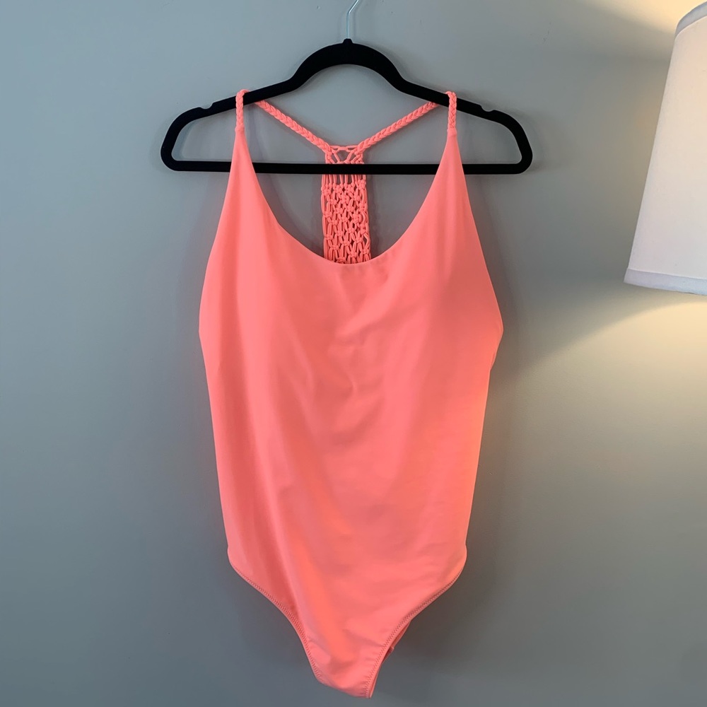 SOLD🎀Aerie Neon Coral One-Piece Swimsuit Size XXL - Picture 2 of 6